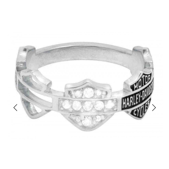 Harley Davidson ® Women's sterling silver Bar & Shield logo bands - Picture 3 of 7